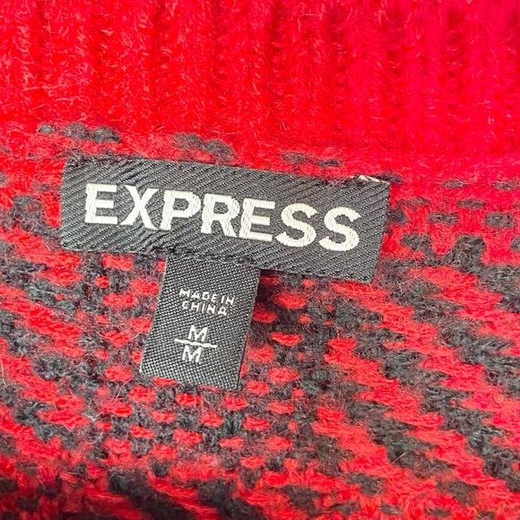 Express•wool mohair blend Buffalo Check Red Plaid Checker Sweater medium - Picture 4 of 7